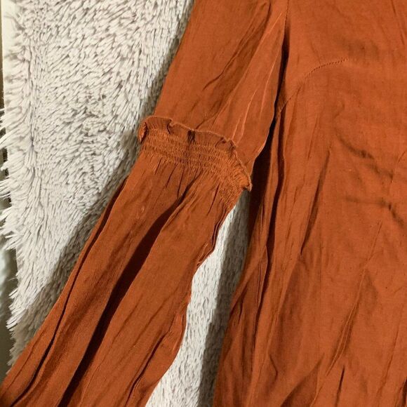 S rust orange neck tie blouse - Picture 2 of 4